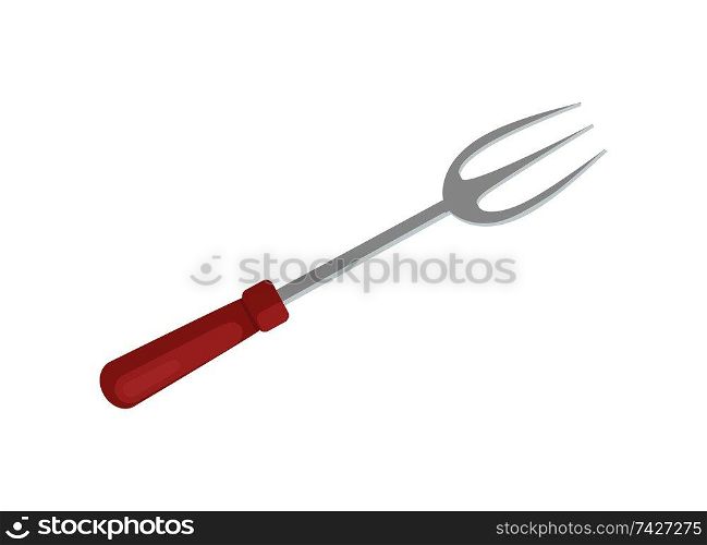 BBQ fork culinary kitchen item for roasted meat barbecue. Utensil for picnic and outing icon closeup. Special cutlery with prongs isolated on vector. BBQ Fork Culinary Kitchen Item Vector Illustration