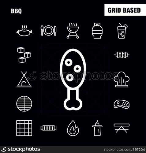 Bbq Line Icon Pack For Designers And Developers. Icons Of Barbecue, Bbq, Food, Sausage, Glass, Drink, Bbq, Lemon, Vector