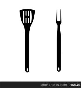 BBQ or grill tools icon. Barbecue fork with spatula. Vector illustration in flat style. BBQ or grill tools icon.