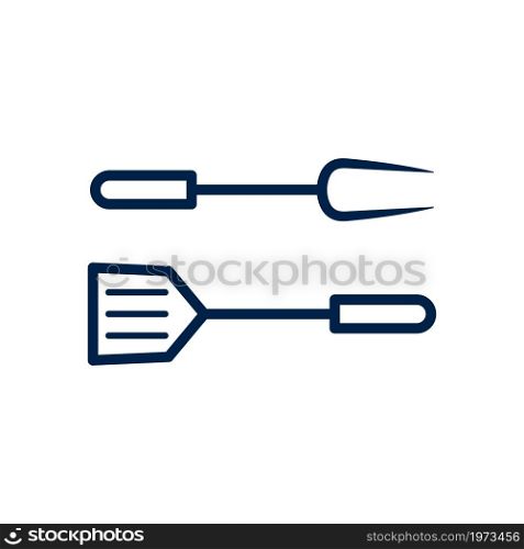 BBQ or grill tools icon in flat design. Barbecue fork sign isolated symbols on white background. Simple silhouette BBQ tools. Logo. Vector illustration.