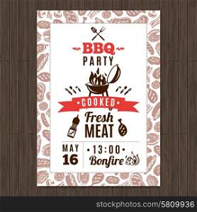 Bbq party promo poster with fresh grilled meat elements vector illustration. Bbq Party Poster