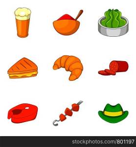 BBQ restaurant icons set. Cartoon set of 9 bbq restaurant vector icons for web isolated on white background. BBQ restaurant icons set, cartoon style