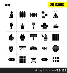 Bbq Solid Glyph Icon Pack For Designers And Developers. Icons Of Barbecue, Bbq, Food, Sausage, Glass, Drink, Bbq, Lemon, Vector