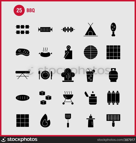 Bbq Solid Glyph Icon Pack For Designers And Developers. Icons Of Barbecue, Bbq, Food, Sausage, Glass, Drink, Bbq, Lemon, Vector