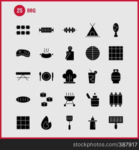 Bbq Solid Glyph Icon Pack For Designers And Developers. Icons Of Barbecue, Bbq, Food, Sausage, Glass, Drink, Bbq, Lemon, Vector