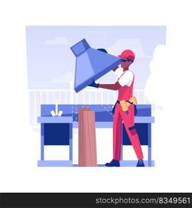 BBQ spot isolated concept vector illustration. Repairman with a drill installs a BBQ zone in the backyard, building barbecue area, small architectural forms, exterior works vector concept.. BBQ spot isolated concept vector illustration.