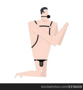 BDSM slave in bandage. Gag in mouth. Adult sexual games. Humiliation and domination. Vector illustration. 