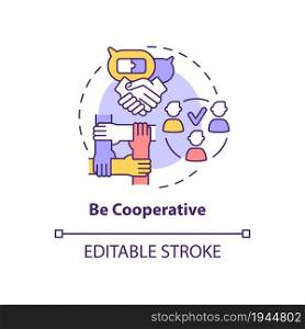Be cooperative concept icon. Professional teamwork. Partnership at work. Career advancement abstract idea thin line illustration. Vector isolated outline color drawing. Editable stroke. Be cooperative concept icon