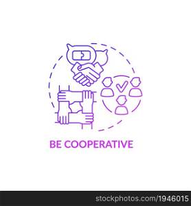 Be cooperative purple gradient concept icon. Professional teamwork. Partnership at work. Career advancement abstract idea thin line illustration. Vector isolated outline color drawing. Be cooperative purple gradient concept icon