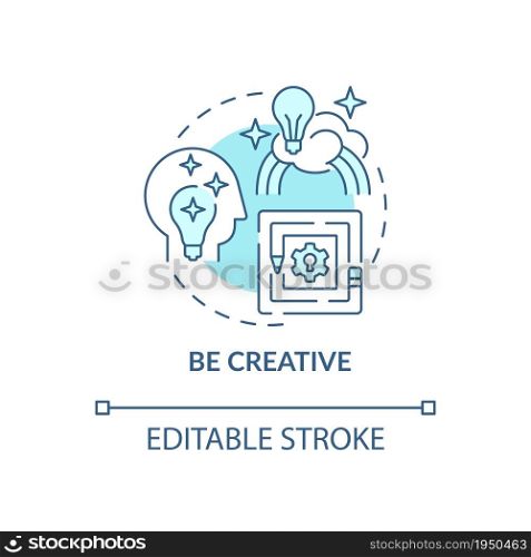 Be creative blue concept icon. Innovative thinking for projects. Personality trait. Career advancement abstract idea thin line illustration. Vector isolated outline color drawing. Editable stroke. Be creative blue concept icon