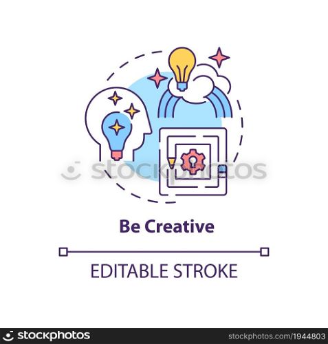 Be creative concept icon. Innovative thinking for projects. Personality trait. Career advancement abstract idea thin line illustration. Vector isolated outline color drawing. Editable stroke. Be creative concept icon
