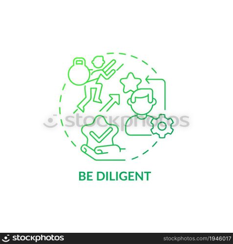 Be diligent green gradient concept icon. Pursue work goals. Employee trait. Leader development. Career advancement abstract idea thin line illustration. Vector isolated outline color drawing. Be diligent green gradient concept icon