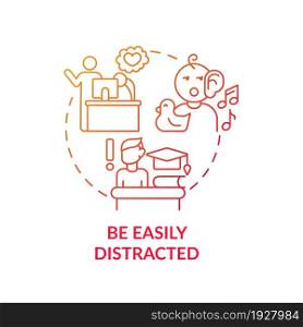 Be easily distracted concept icon. Inattentive symptom abstract idea thin line illustration. Living with attention deficit hyperactivity disorder. Vector isolated outline color drawing. Be easily distracted concept icon