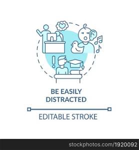 Be easily distracted concept icon. Inattentive symptom abstract idea thin line illustration. Neurodevelopmental condition. Disrupted attention. Vector isolated outline color drawing. Editable stroke. Be easily distracted concept icon
