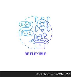 Be flexible blue gradient concept icon. Productive work in office. Manager success. Career advancement and development abstract idea thin line illustration. Vector isolated outline color drawing. Be flexible blue gradient concept icon