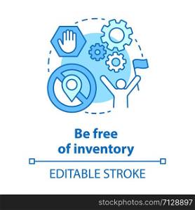 Be free of inventory blue concept icon. Supply chain management idea thin line illustration. Online trading. Direct delivery. Dropshipping service. isolated outline drawing. Editable stroke