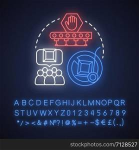 Be free of packaging neon light concept icon. Zero waste idea. Dropshipping service. Parcel delivery. Sustainable packaging. Glowing sign with alphabet, numbers, symbols. Vector isolated illustration