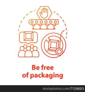 Be free of packaging red concept icon. Zero waste idea thin line illustration. Drop shipping service. Direct products delivery. Sustainable package. Vector isolated outline drawing