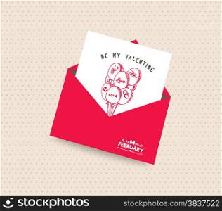 be my valentine day greeting card with envelope balloons
