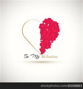 Be My Valentine. Happy valentines day and weeding element couples love. Cardboard greeting card design for Valentine&amp;#39;s Day. Be my Valentine text of hearts. Rose petals. Be my vector illustration