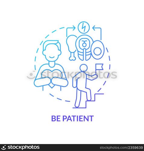 Be patient blue gradient concept icon. Set healthy habits. Weight loss. Approaches to healthy diet abstract idea thin line illustration. Isolated outline drawing. Myriad Pro-Bold font used. Be patient blue gradient concept icon