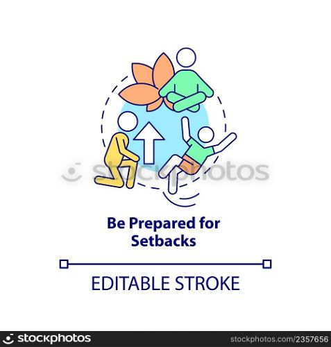 Be prepared for setbacks concept icon. Maintaining weight after low carb diet abstract idea thin line illustration. Isolated outline drawing. Editable stroke. Arial, Myriad Pro-Bold fonts used. Be prepared for setbacks concept icon