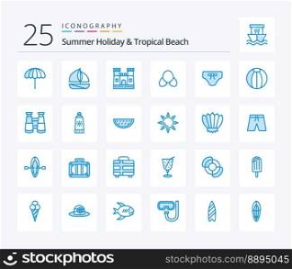 Beach 25 Blue Color icon pack including toy. beach. castle. ball. clothes