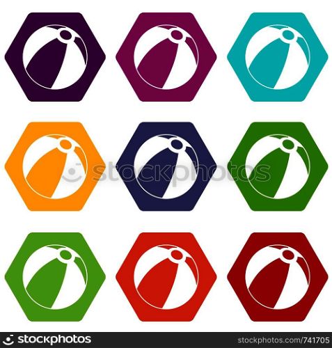 Beach ball icon set many color hexahedron isolated on white vector illustration. Beach ball icon set color hexahedron
