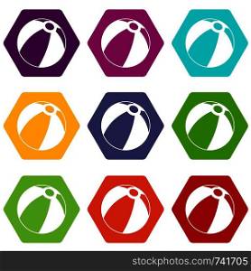 Beach ball icon set many color hexahedron isolated on white vector illustration. Beach ball icon set color hexahedron