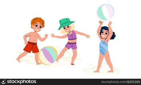 beach ball kid vector. summer fun, toy activity, holiday water, vacation child, happy inflatable beach ball kid character. people flat cartoon illustration. beach ball kid vector
