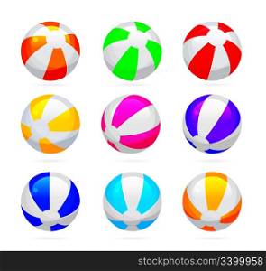 Beach ball with glossy reflections. Color set