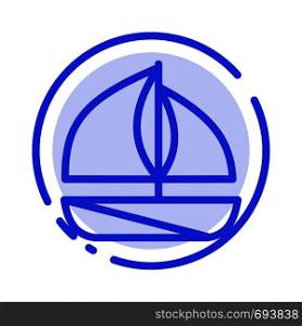 Beach, Boat, Ship Blue Dotted Line Line Icon