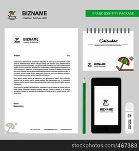 Beach Business Letterhead, Calendar 2019 and Mobile app design vector template