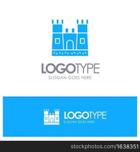 Beach, Castle, Sand Castle Blue Solid Logo with place for tagline