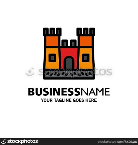 Beach, Castle, Sand Castle Business Logo Template. Flat Color