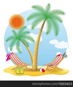 beach chairs stand under a palm tree vector illustration isolated on white background