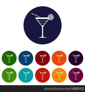 Beach cocktail set icons in different colors isolated on white background. Beach cocktail set icons