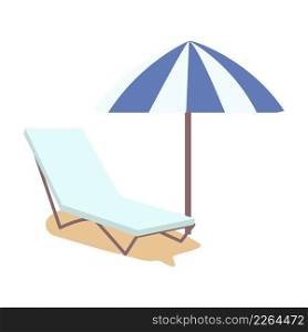 Beach equipment semi flat color vector object. Full sized item on white. Seaside resort. Sunshade and chaise longue simple cartoon style illustration for web graphic design and animation. Beach equipment semi flat color vector object