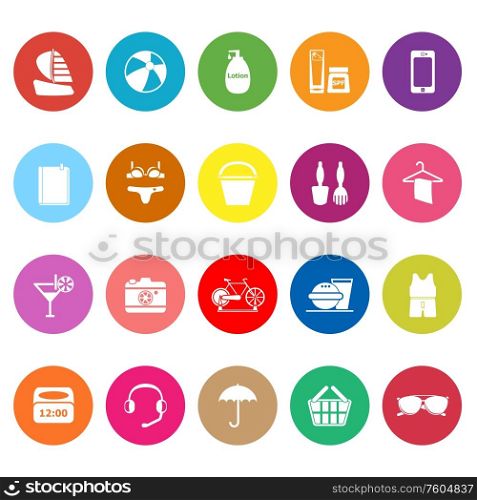 Beach flat icons on white background, stock vector