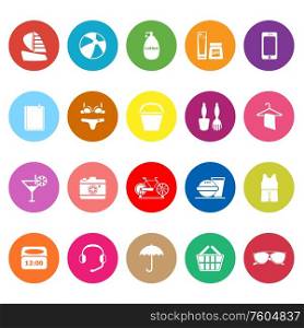 Beach flat icons on white background, stock vector