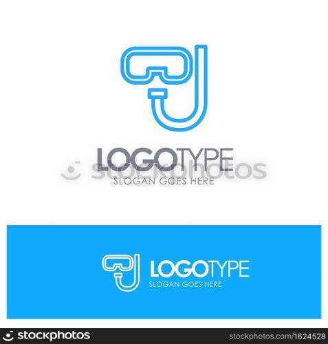 Beach, Goggles, Snorkeling, Underwater Blue Outline Logo Place for Tagline