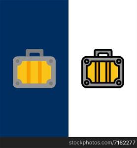 Beach, Holiday, Transportation, Travel Icons. Flat and Line Filled Icon Set Vector Blue Background