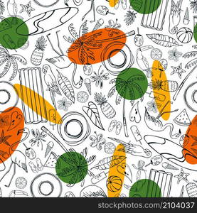 Beach holidays in the tropics. Items for swimming on the water. Vector seamless pattern.. Items for swimming on the water. Vector pattern.