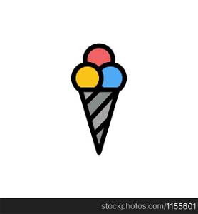 Beach, Ice Cream, Cone Flat Color Icon. Vector icon banner Template