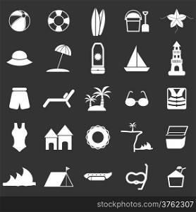 Beach icons on black background, stock vector
