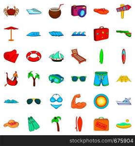 Beach icons set. Cartoon style of 36 beach vector icons for web isolated on white background. Beach icons set, cartoon style