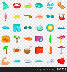 Beach icons set. Cartoon style of 36 beach vector icons for web for any design. Beach icons set, cartoon style