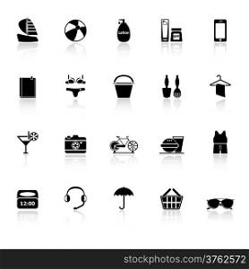 Beach icons with reflect on white background, stock vector