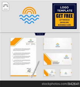 beach,landscape, holidays logo template vector illustration and free letterhead, envelope, business card design. holidays logo template and free letterhead, envelope, business card