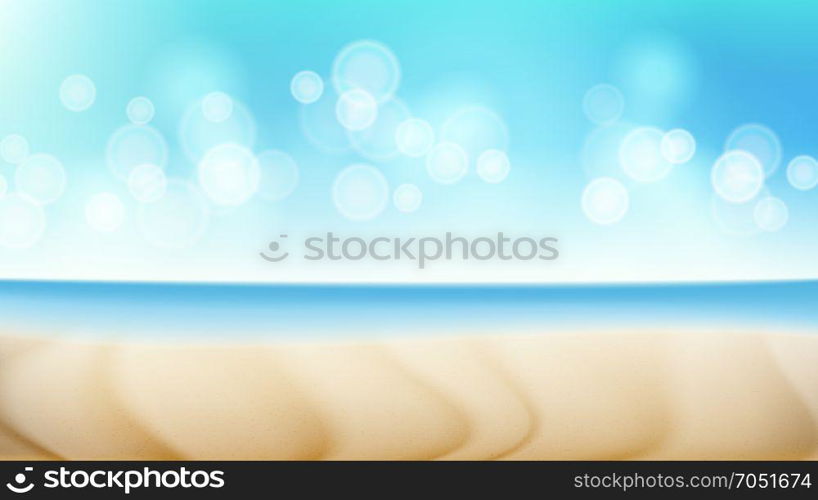 Beach Landscape Vector Summer Scene. Blur Tropical Sea. Beach Seaside Sea Shore Clouds. Beautiful Illustration. Summer Beach Vector Background. Blur Sea Coast. Outdoor Summer Vacation. Cruise Illustration